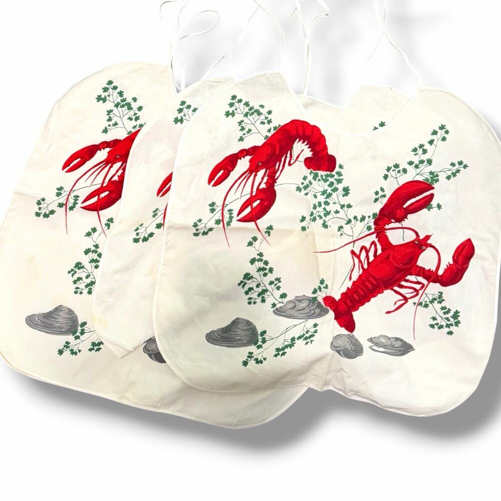 Vintage 1950's Wilendur Lobster & Clam Cotton Lobster Bids Set Of 4